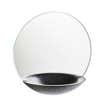 Woud Pocket Mirror S, ronde spiegel met opbergschaal van eiken, zwart, ontwerp Daniel Schofield