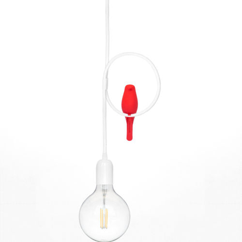 OKO dimbare hanglamp met rode vogel, wit snoer