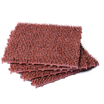 Shiba doormat tiles with round blades, stacked in red