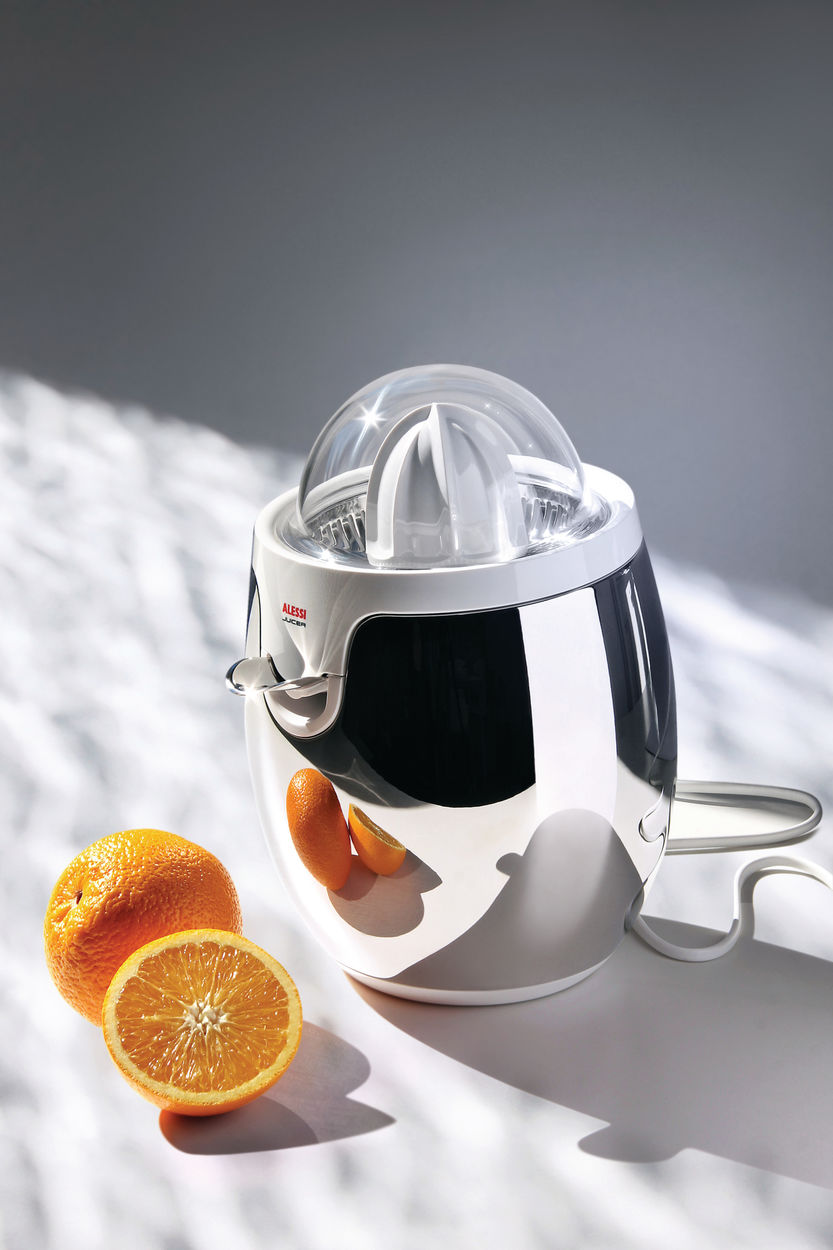 Alessi elektrische citruspers, wit met metalen voet en snoer