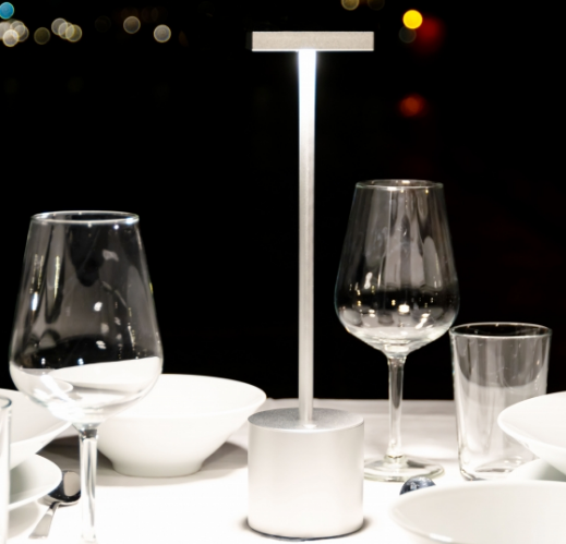 Radius Liberty rechargeable lamp in silver, with three brightness levels, design Michael Rösing