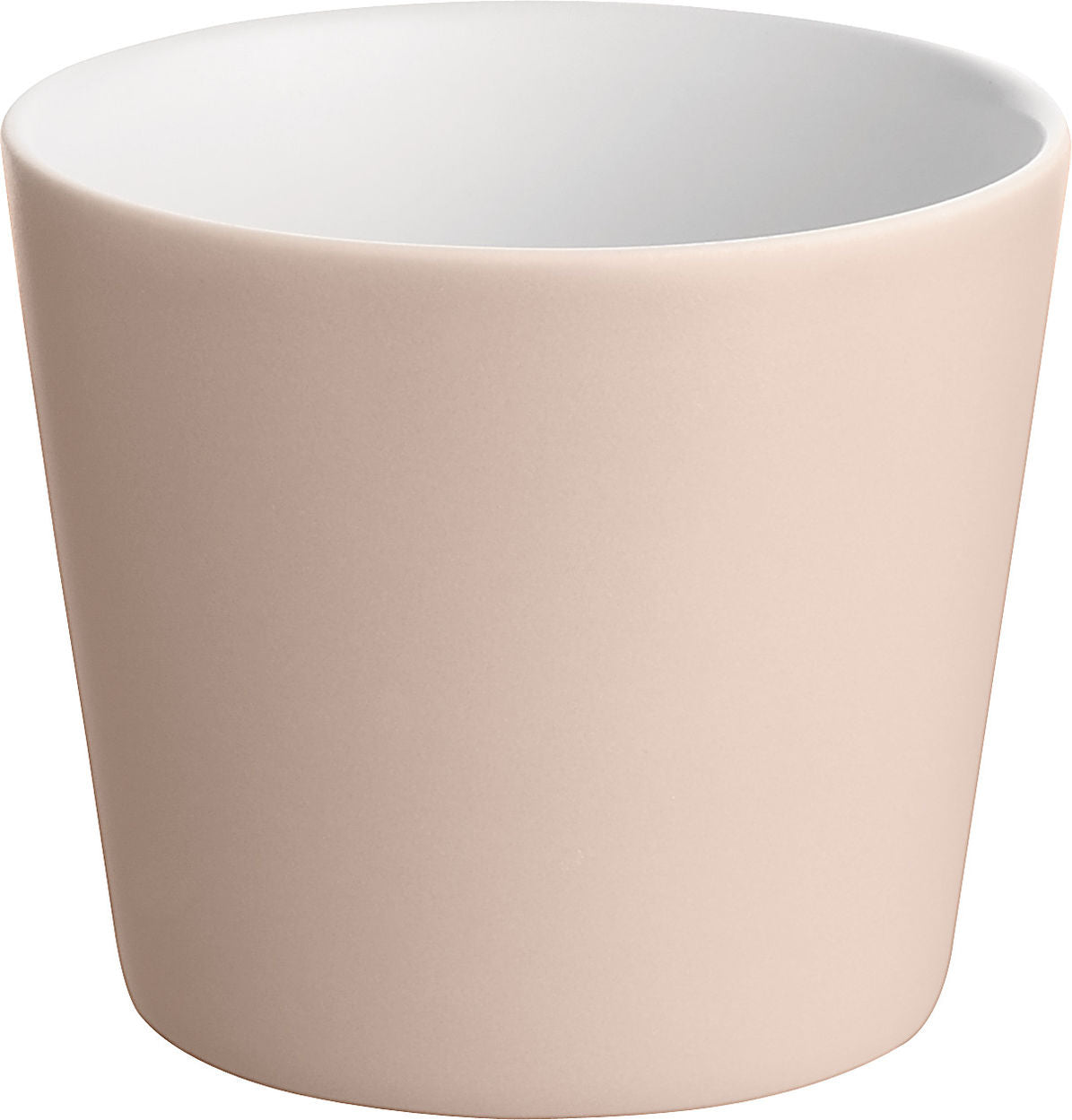 Alessi Tonale hoge mok voor koffie of thee, van David Chipperfield, poederroze met witte binnenkant