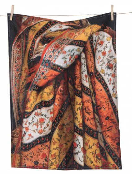 Alessi theedoek Zoom Ingres met uitsnede van franse schilderkunst in oranje en geel