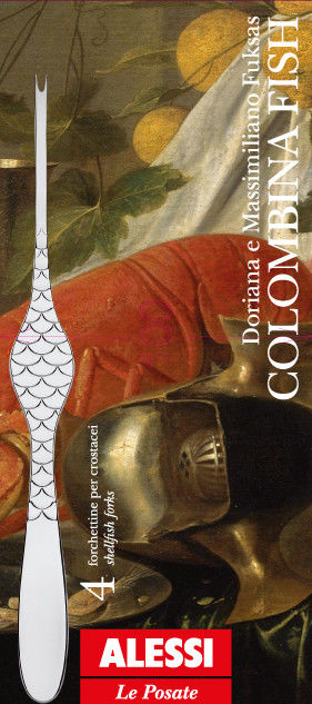 Alessi Colombina slakkenvorken, set van 4, verpakking met vis-motief