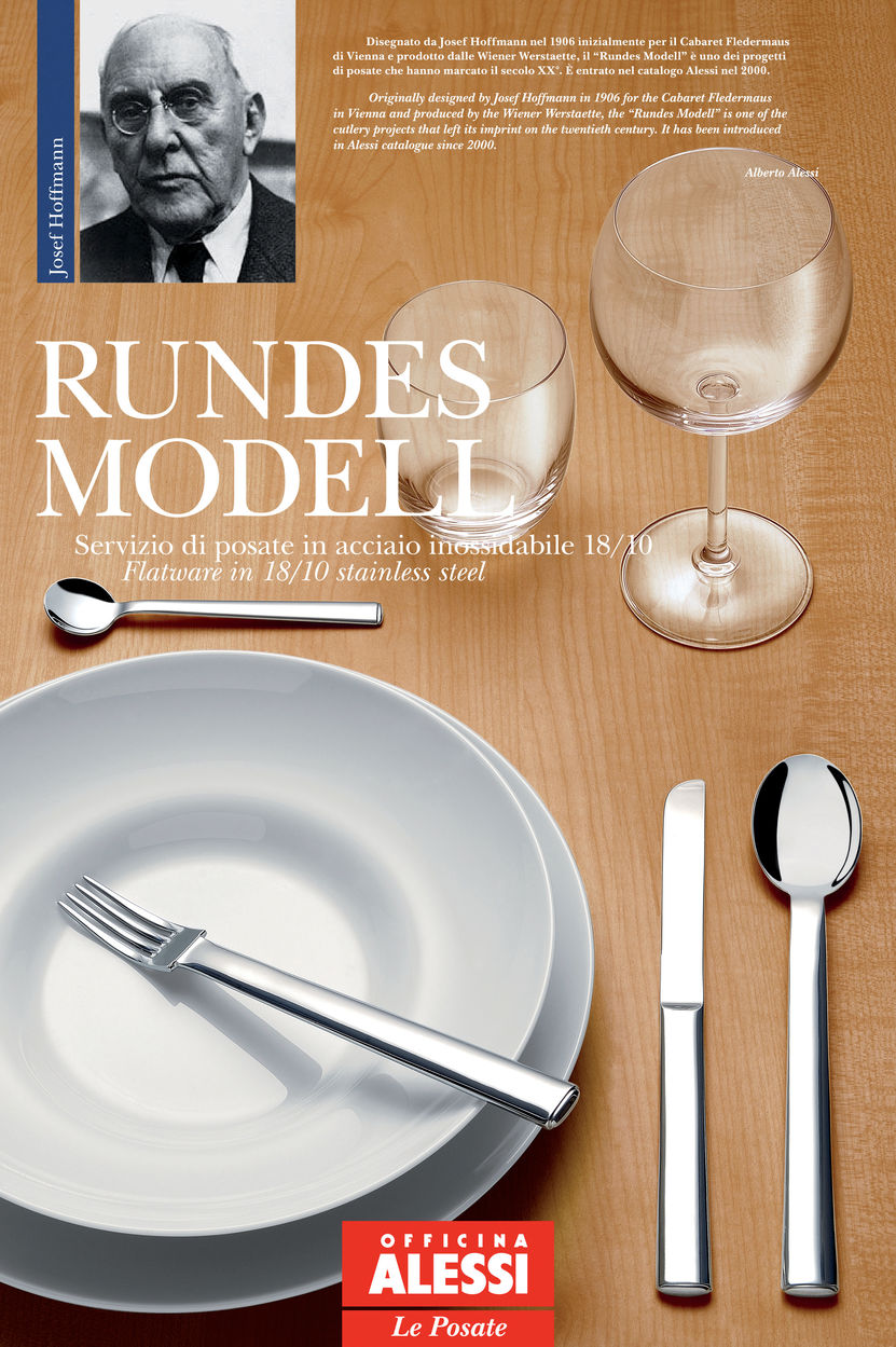 Alessi RUNDES MODELL bestekset, 24-delig, in roestvrij staal, ontwerp Josef Hoffmann