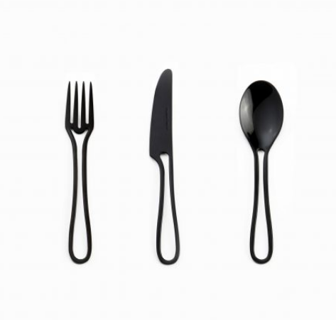 Alessi Open Air/Contour kleine bestek set, kinderbestek in zwart