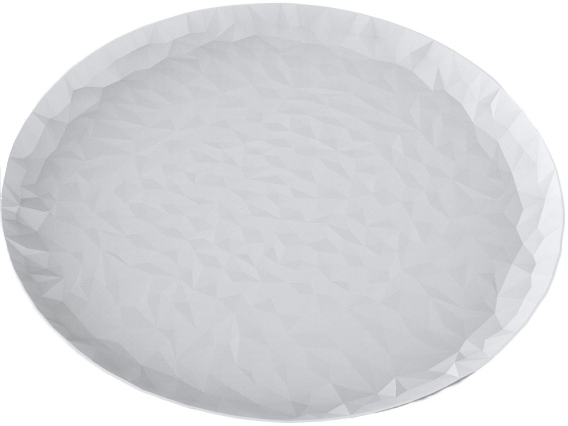 Alessi JOY N.3 dienblad van Claudia Raimando, rond met facetpatroon, parelmoergrijs