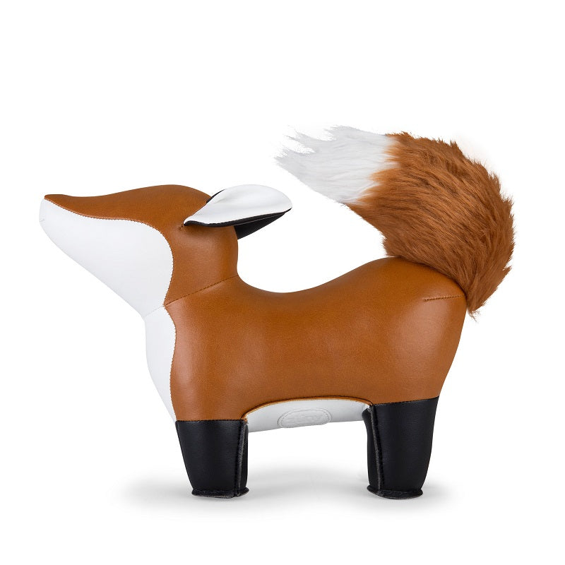 Zuny Fox Fury boekensteun van kunstleder in vosvorm, bruin met wit, zijaanzicht