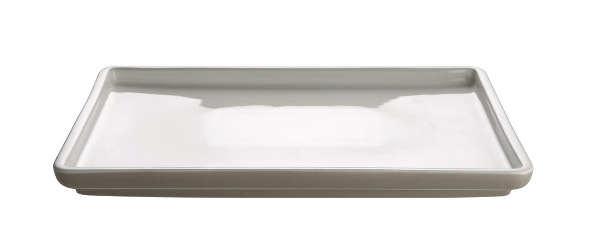 Alessi TONALE dienblad groot, rechthoekig, wit met grijze rand, ontwerp David Chipperfield