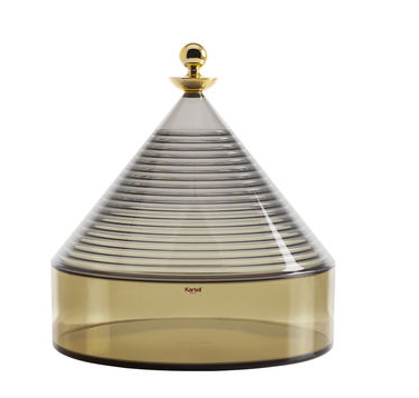 Kartell Trullo fumé schaal met conisch deksel, groen, goudkleurige knop