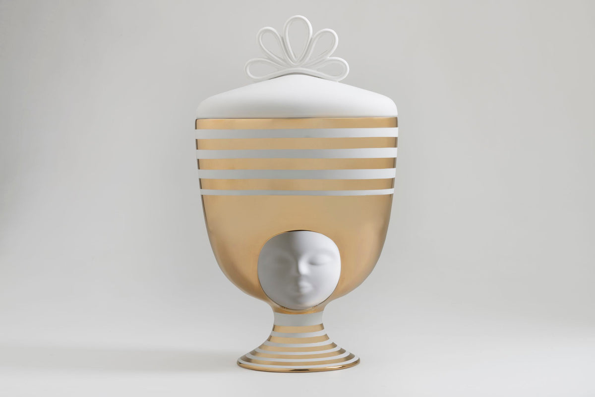Bosa Sister Louise Thai, speciale keramische vaas in wit en goud