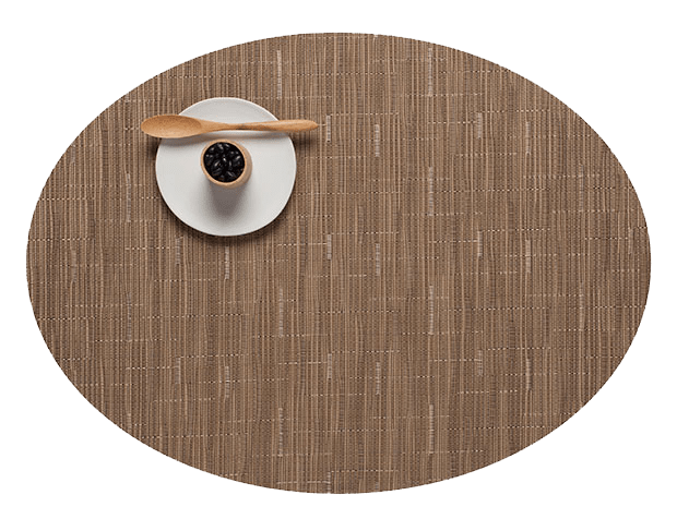 Chilewich Ovale placemat in camel bamboo, with bowl on top