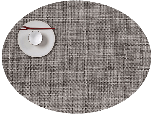 Chilewich ovale placemat in Gravel, mini basketweave texture, by Sandy Chilewich