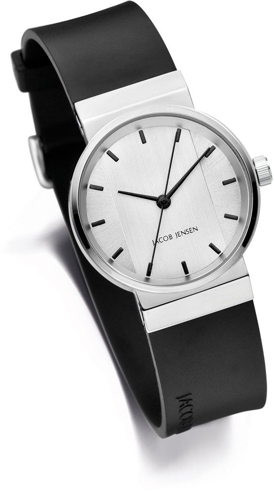 Jacob Jensen New Line 747 horloge met zwarte band, schuine weergave