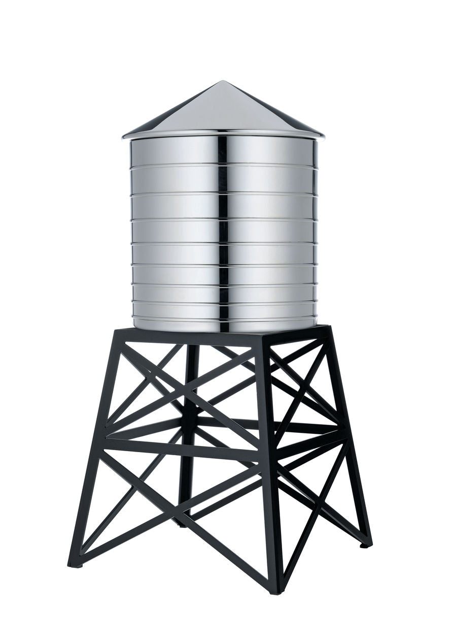 Alessi Water Tower, laatste editie, metalen bus met zwarte onderstel