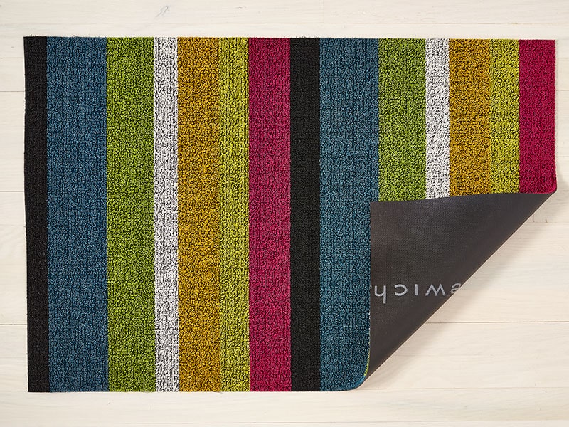 Deurmat Bold Stripe Multi van Chilewich, achterzijde met vinyl onderlaag