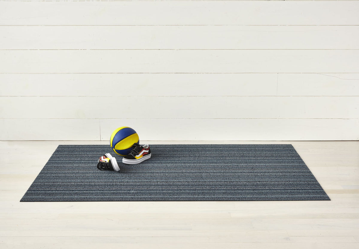 Doormat Skinny Stripe Blue by Chilewich, design Sandy Chilewich, blue-grey stripe pattern