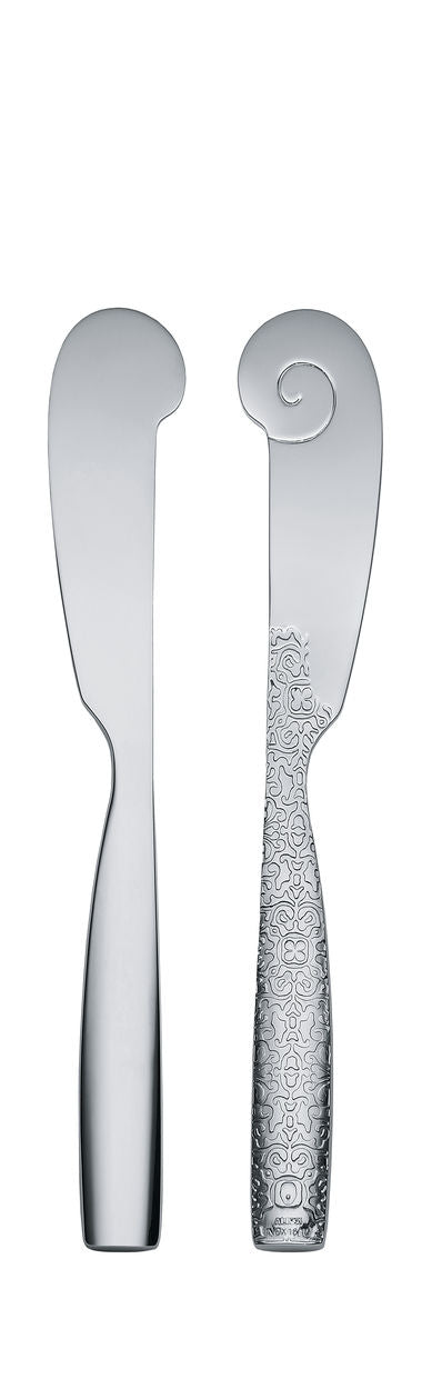 Alessi Dressed botermesje, roestvrij staal met gegraveerd handvat, ontwerp Marcel Wanders