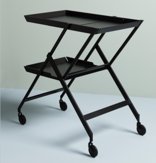 Plico trolley van Alessi met twee bladen op wielen, in zwart.