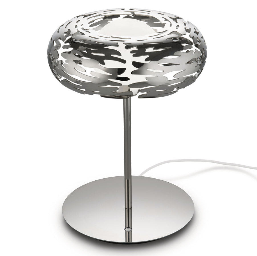 Alessi Barklamp, nieuwe rvs tafellamp met schorsmotief, ontwerp Michel Boucquillon