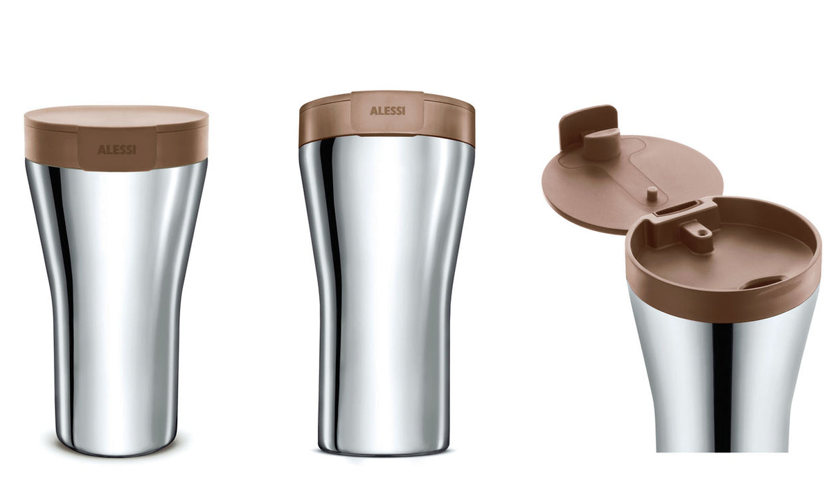 Caffa cup in brown, detail of closure near drinking opening