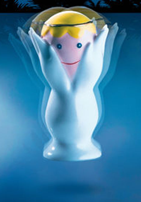 Angelo Miracolo figurine, atmospheric shot against blue background