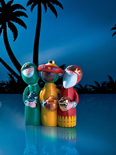 Alessi three kings figurines, designed by Massimo Giacon, glossy ceramic