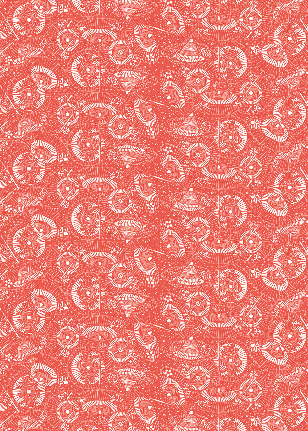 Japanse geschenkpapier met parasoldessin in koraalrood