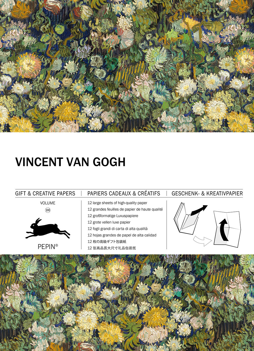 Cadeaupapier Van Gogh, voorkant verpakking met chrysantenprint