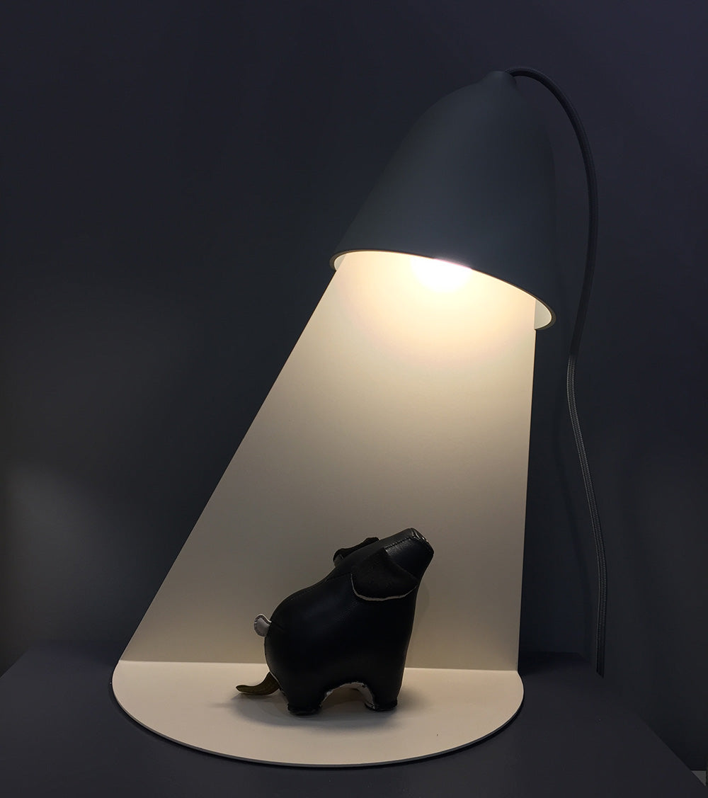 Ilsangisang Light Shelf table lamp, grey, lit with warm light accent