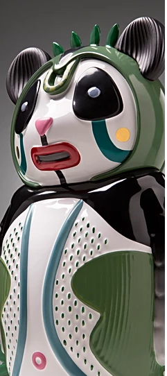 Bosa Bernardo Panda, keramische sculptuur, close-up van kop in groen