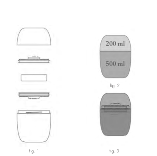 Technische tekening van de Lunch-Pot met compartimenten van 200 ml en 500 ml