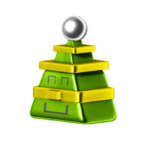 Cubic-Tree kerstbal, groen met goud, in boomvorm, weergave op witte achtergrond