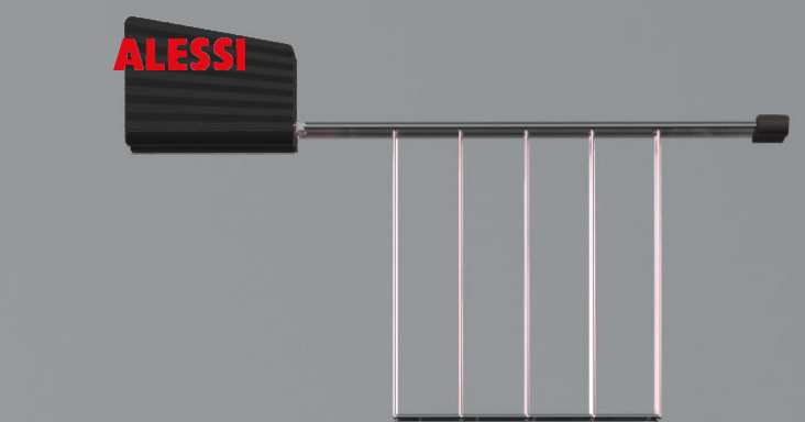 Alessi Plissé toastklem, detail van het zwarte handvat
