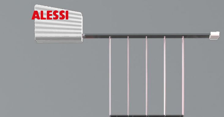 Detail van de plissé greep van de Alessi toastrack, wit