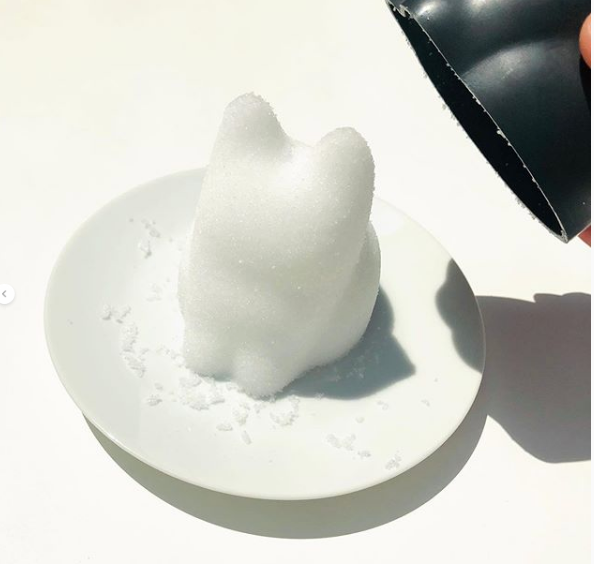Koneko bakvorm kat, zwart, gevuld met rijst op een bordje