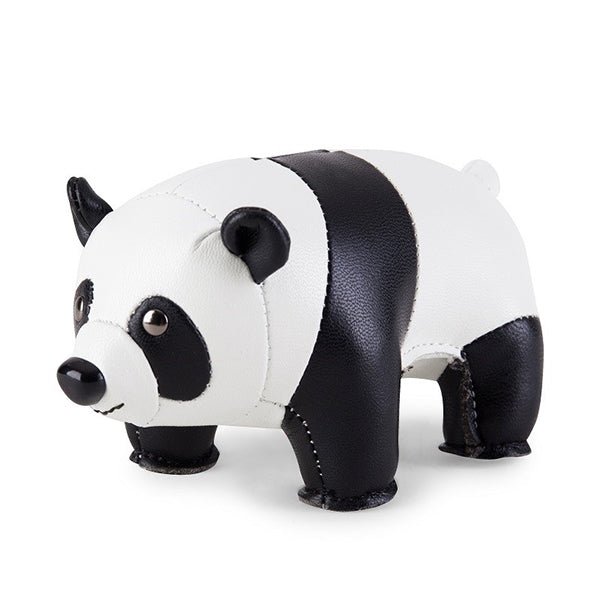 Zuny paperweight in panda shape, faux leather, three-quarter view