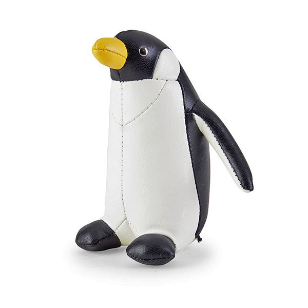 Zuny presse-papier in pinguïnvorm van kunstleer, driekwart vooraanzicht