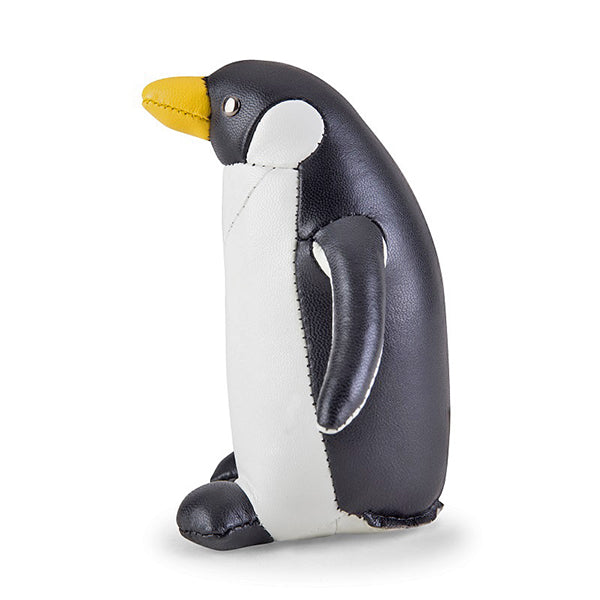 Zuny presse-papier in pinguïnvorm van kunstleer, zijaanzicht