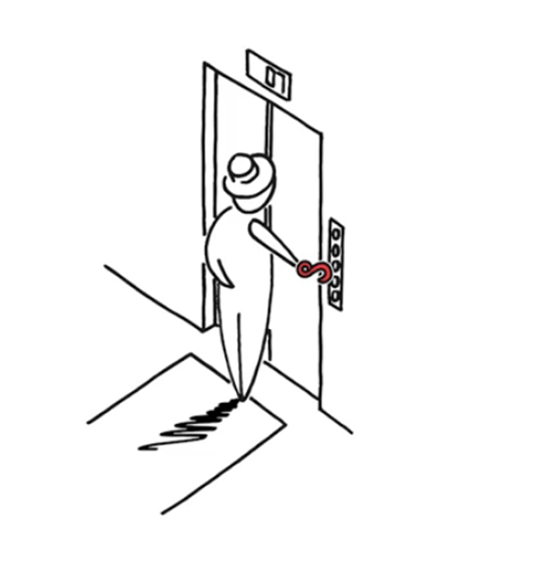 Alessi StaySafe No-Touch sleutelhanger in gebruik bij liftknop