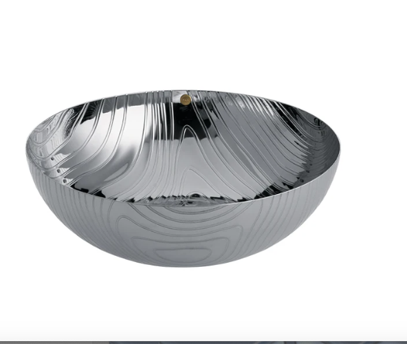 Alessi Veneer Bowl 21 schaal, gepolijst met houtnerf-motief, diameter 21 cm