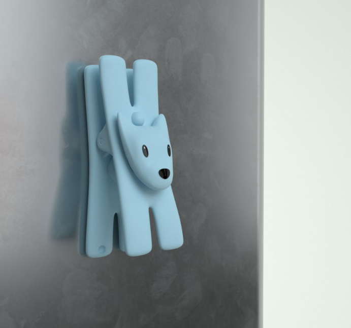 Alessi Giampo magnet clip as dog, light blue, detail of cup