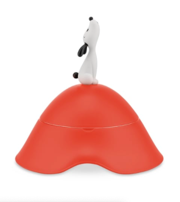 Alessi Lulà voederbak met deksel voor dieren, in rood met hondfiguur