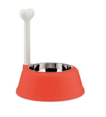 Alessi Lupita honden voederbak in rood, met uitneembare rvs bak, ontwerp Miriam Mirri