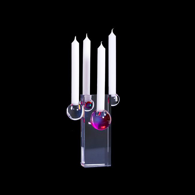 Fundamental Drops Candelabra, kandelaar met kristallen bollen, met vier kaarsen