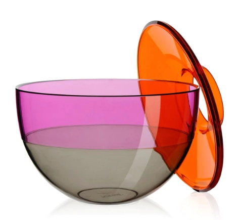 Kartell Shibuya vaas met afneembare deksel, bodem in roze en grijs, deksel in oranje