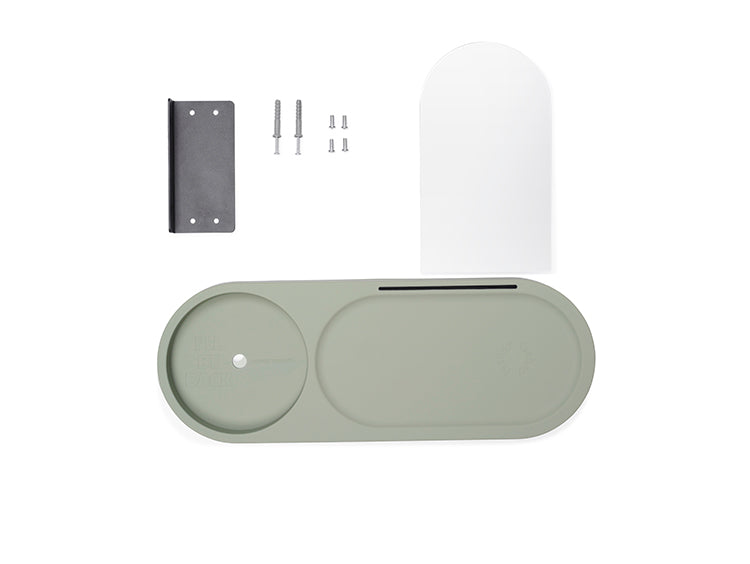 Onderdelen van Fatboy Residence: ovale tray in lichtgroen, lampenkap en wandbevestiging