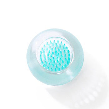 Michi-Kusa small glass vase in blue, detail of removable pin piece for flower stems