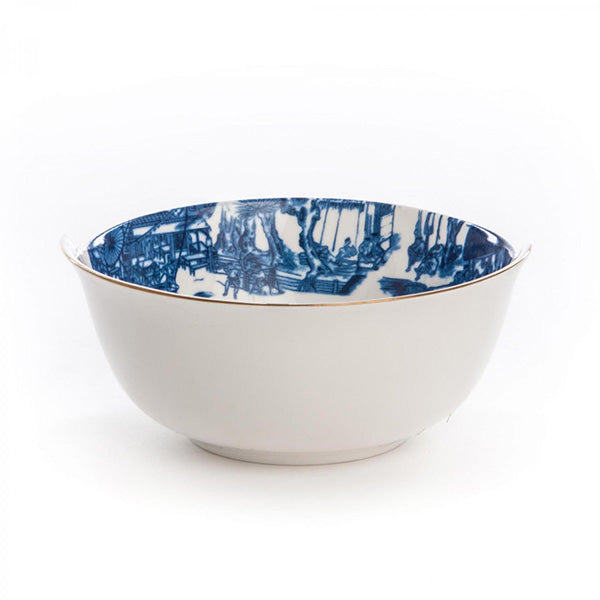 Alessi Hybrid Despina bowl from the beautiful Seletti series, front with blue motif on inside