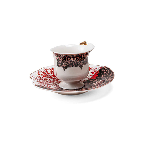 Seletti coffee cup and saucer, Sagala, handle turned backwards
